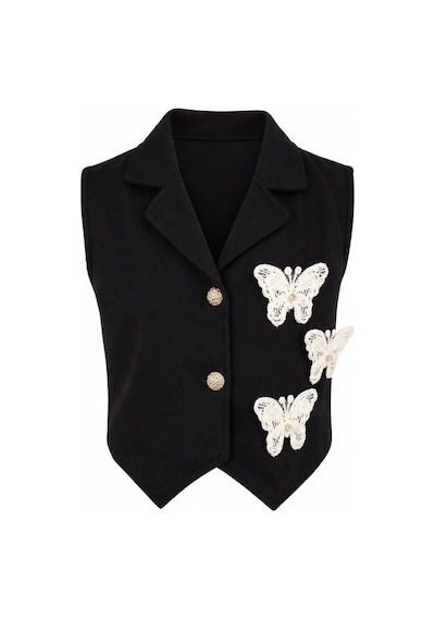 Fesshera Kids Kız Çocuk Kelebek İşlemeli Yelekli Pantolon Takım Şık Modern Günlük Kombin Siyah Fesshera Kids Kız Çocuk Kelebek İşlemeli Yelekli Pantolon Takım Şık Modern Günlük Kombin Siyah
