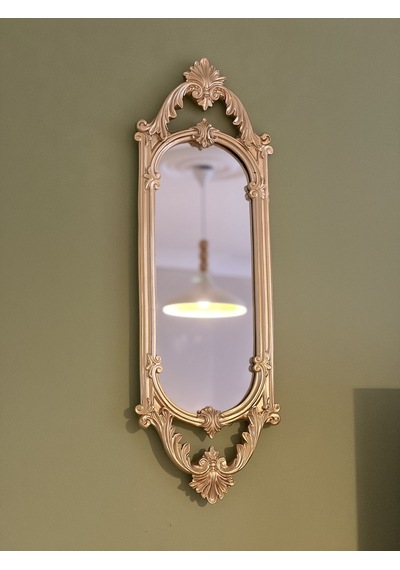Kısa Oval Dekoratif Duvar Aynası Altın Yaldızlı 60x20 Cm Naturel