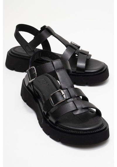 Luvishoes Melvın Siyah Hakiki Deri Kadın Sandalet Siyah