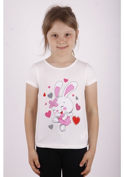 Toontoy Kids Toontoy Kız Çocuk Kalpli Tavşan Baskılı Tişört Ekru