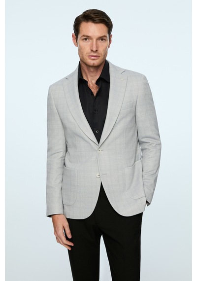 Morven Erkek Gri Polyester Trend Ekoseli Slim Fit Mono Yaka Ceket 26ms002019100 Gri