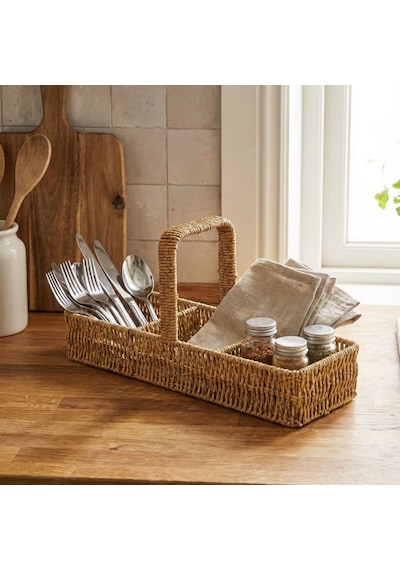Buffer 3 Bölmeli Plastik Rattan Düzenleyici Saplı Masaüstü Organizer, Mutfak Kaşık Çatal Çok Renkli