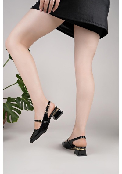Nesilshoes Nesil Shoes Senyo 405 Siyah Rugan Tokalı Kadın Sandalet