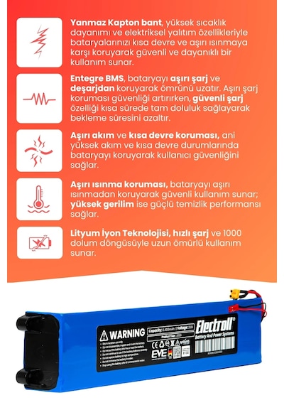 Onvo Kx-02 Uyumlu Batarya Yüksek Kapasite 21.6v 6.400mah Elektrikli Scooter Bataryası Çok Renkli