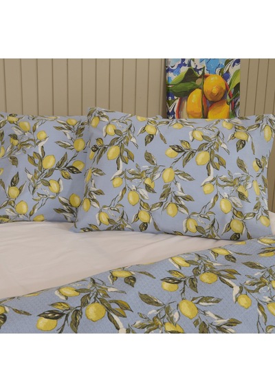 Soft Fresco Çift Kişilik Pike Takımı - Mavi Çok Renkli