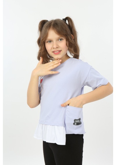 Toontoy Kids Toontoy Kız Çocuk Cool And Fancy Yazılı Kalp Baskılı Tişört Mavi