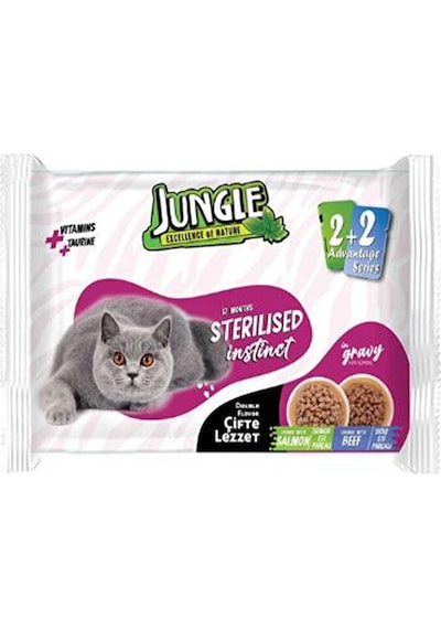Jungle 4 X 100 G Çift Lezzet Kısır Kedi Somon - Biftek