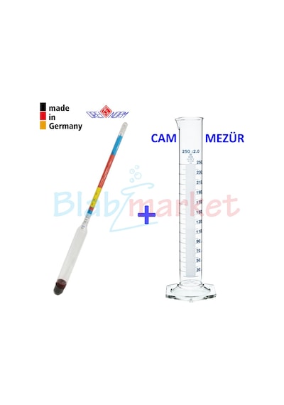 Alkol-Metre Ölçer ve 250 Ml Cam Mezür Alman Malı