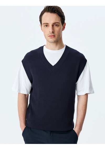 Koton V Yaka Regular Fit Viskon Karışımlı Triko Süveter Lacivert 5sam70013ht