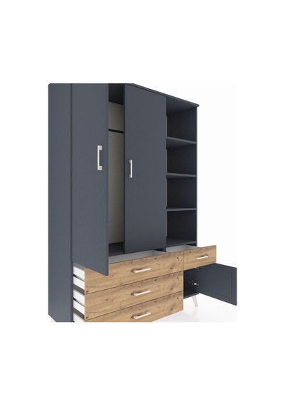 Hyperion Dolap 5 Raflı 4 Çekmeceli Tek Askılı 132x44x195 Antrasit-antrasit/çam Antrasıt/atlas Çam Hyperion Dolap 5 Raflı 4 Çekmeceli Tek Askılı 132x44x195 Antrasit-antrasit/çam Antrasıt/atlas Çam