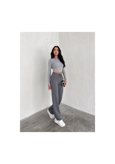 Dechival Kadın Bol Paça Fitilli Pantolon Yazlık Wide Leg Eşofman Altı Füme