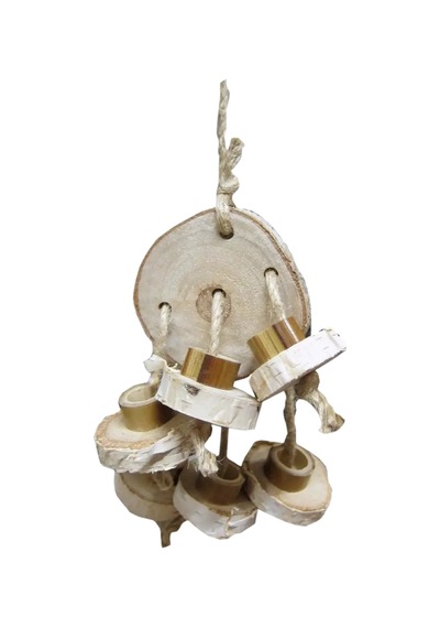 Ahşap Dal Üzeri Bambu Halkalı Kuş Oyuncağı 20-22 Cm