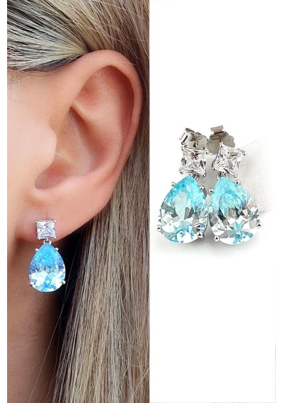 Sky Diamond Blue Aquamarin Taşlı 925ayar Gümüş Üzerine Altın Kaplama Damla Küpe 23497851