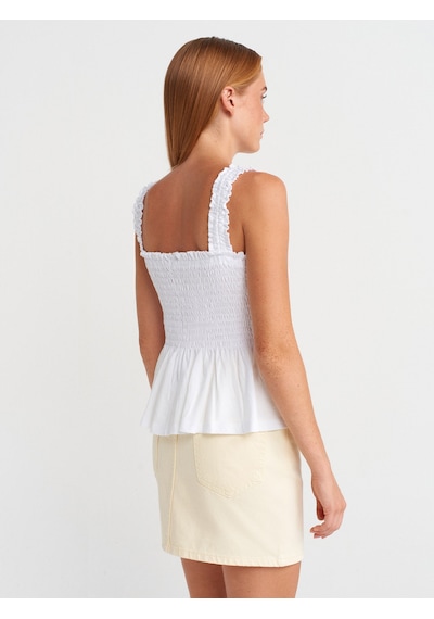 Dilvin 31852 Gipe Detaylı Askılı Bluz-beyaz Beyaz