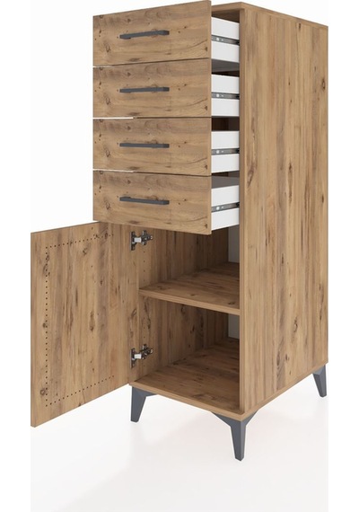 Kronos Dolap Tek Raflı 4 Çekmeceli Tek Kapaklı 44x59x134 Çam-çam Atlas Çam