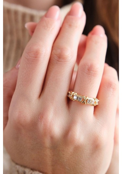 Aurrari Gold Tiffany Xox Zirkon Ayarlanabilir Yüzük