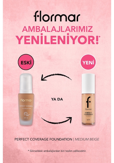 Flormar Perfect Coverage Yoğun Kapatıcı Su Bazlı Fondöten (Sıcak Alt Ton) -113 Medium Beige -8682536058308
