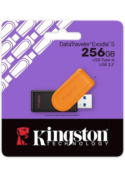 Kingston Dtxs/256gb 256gb Portable Usb 3.2 Gen1 Datatraveler Exodias Black/orange Flash Bellek