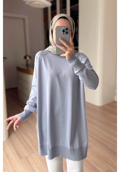 Kahijab Yan Fermuar Basic Merserize Tunik - Gri