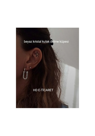 Beyaz Kristal Kulak Delme Küpesi 1 Çift Beyaz