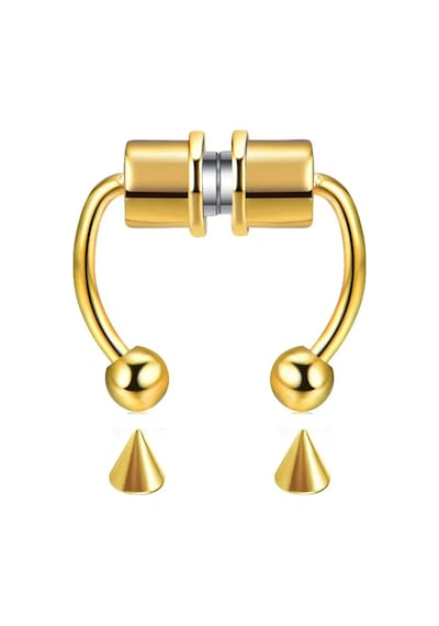 Altın Renk Burun Ucu Mıknatıslı Septum Piercing Fake Deliksiz Küpe