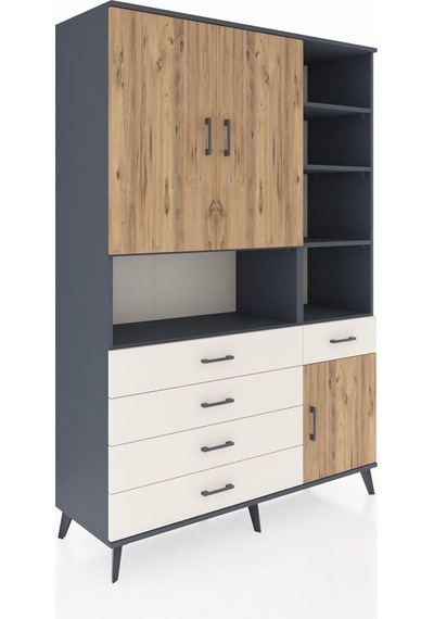 Hyperion Dolap 8 Raflı 5 Çekmeceli 3 Kapaklı 132x44x195 Antra... Antrasit