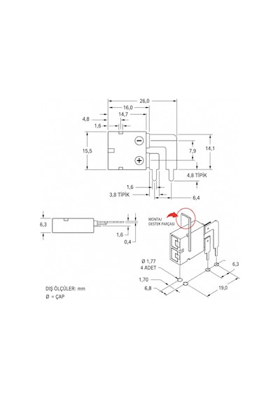 T Cu-const Tipi Pcb Kart Tipi Köşe Termokupl Soketi