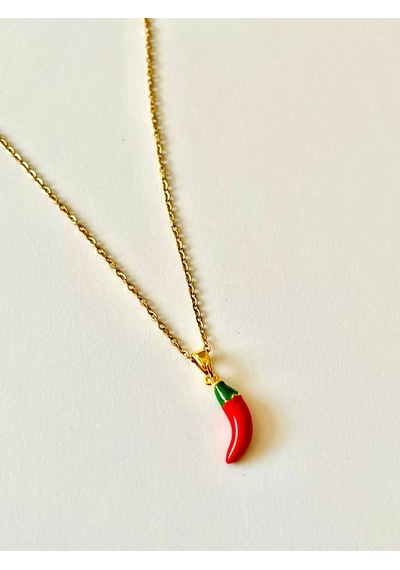 Kadın & Erkek Şık Tasarım Çelik Kırmızı Chili Biber Figürlü Takı Minimalist Şans Kolye Gold