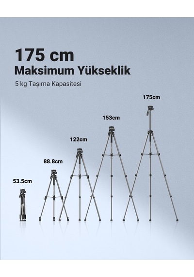 Ugreen Profesyonel 175cm Kamera Ve Telefon Tripodu ,360 Ayarlanılabilir Tripod Standı, 15187