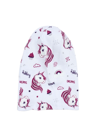 Bebegen Kız Bebek Beyaz Gri Simli Pembe Unicorn Desenli Bere 0-6 Ay Çok Renkli