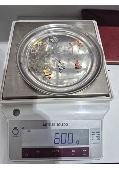 925 Ayar Papatya Silver 3'lü Set 4 Yaprak Yonca Kolye.rose.gold.rodaj Gümüş
