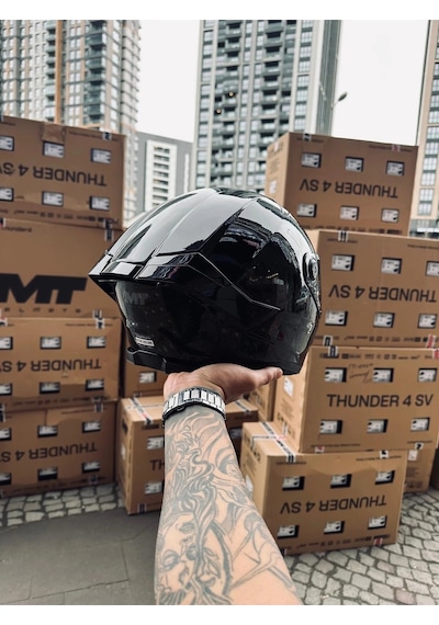 Mt Helmets Thunder 4 Gloss Black Kask Şeffaf Vizörlü Siyah