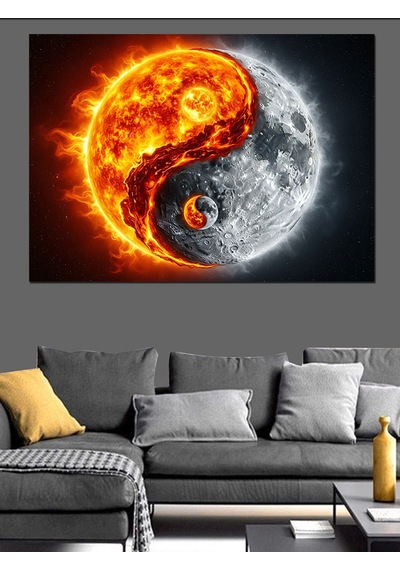 Ateş Ve Buz Yin Yang Dekoratif Kanvas - Mdf Ahşap Tablo