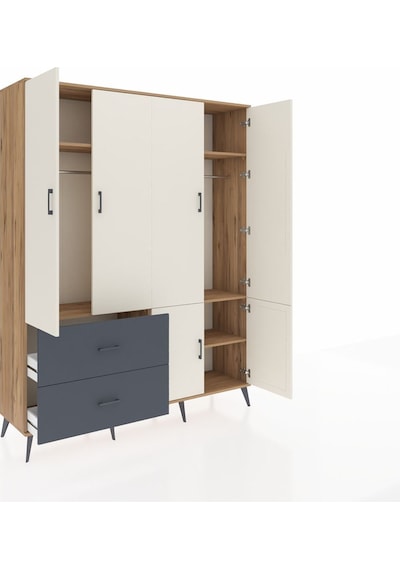 Hyperion Gardrop 5 Raflı 2 Çekmeceli 2 Askılı 176x44x221 Çam-aytaşı/antrasit Aytaşı/antrasit
