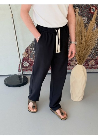 Efnaz Style Erkek İthal Yıkamalı Keten Pantolon siyah