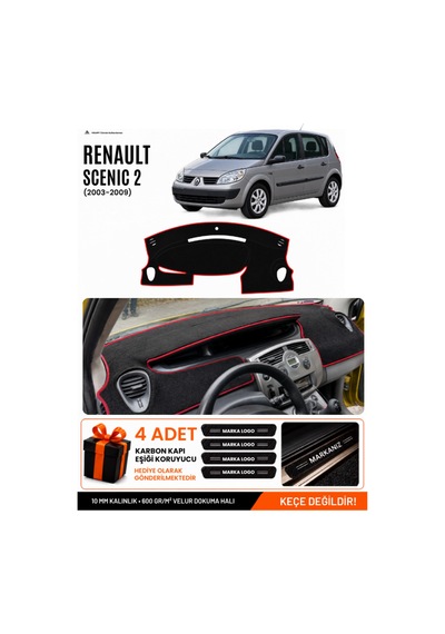Renault Scenıc 2 2003-2009 Uyumlu Torpido Örtüsü, Torpido Kılıfı - Siyah-kırmızı - Re044