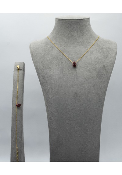 Doğan Diamond 925 Ayar Gümüş Altın Kaplama 6 Ct Yarı Değerli Granat Taşlı Set - Raccolta Di Gocce