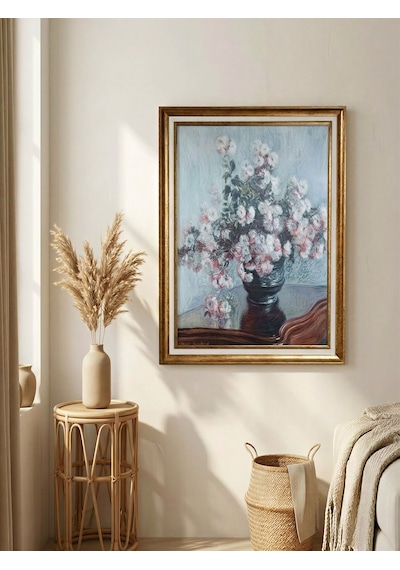 Vintage Gold Çerçeveli Dekoratif Tablo - Monet Kasımpatı Çiçekleri - 60x80 Cm