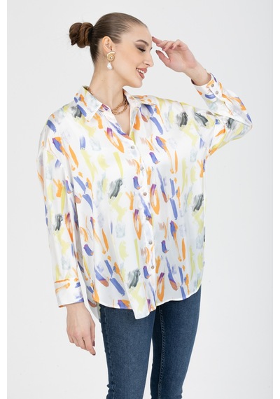 Pera Moda Oversize Saten Gömlek Mor