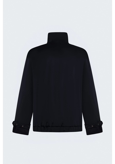 Sateen Saten Kumaş Dik Yaka Bomber Ceket Lacivert