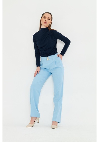 Lovelf Gold Aksesuarlı Bol Paça Pantolon Bebe Mavi Bebe Mavisi