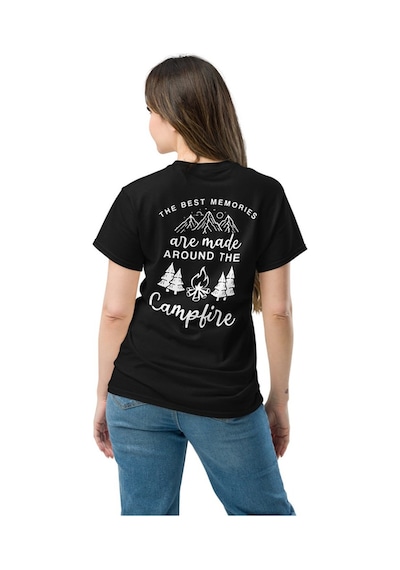 Wildstyle Best Memories Around The Campfire Kamp Ateşi Baskılı Unisex Pamuklu Tişört Siyah