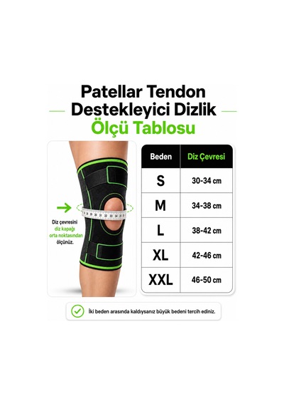 Patellar Tendon Destekli Açık Patella Dizlik Ayarlanabilir Siyah