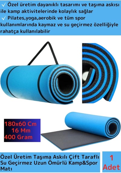 Özel Seri Su Geçirmez Taşıma Askılı Çift Taraflı Kamp Zemin Uyku Yoga Matı Yer Minderi 16mm Kalın Çok Renkli