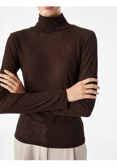 Koton Slim Fit Dik Yaka Uzun Kollu Tişört Kahverengi 7wak50002uk Kahve