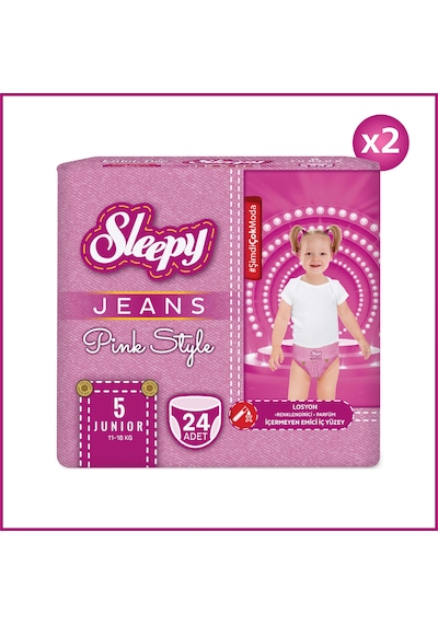 Sleepy Pink Jeans Külot Bez 5 Numara Junior 2'li Jumbo 48 Adet