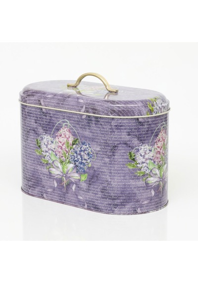 Flower Purple Desenli Oval Metal Ekmek Kutusu, 10.4 Lt Lila