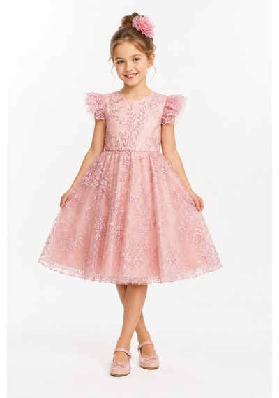 Mnk Baby & Kids Floare Kız Çocuk Abiye Elbise M00850 Açık Pembe