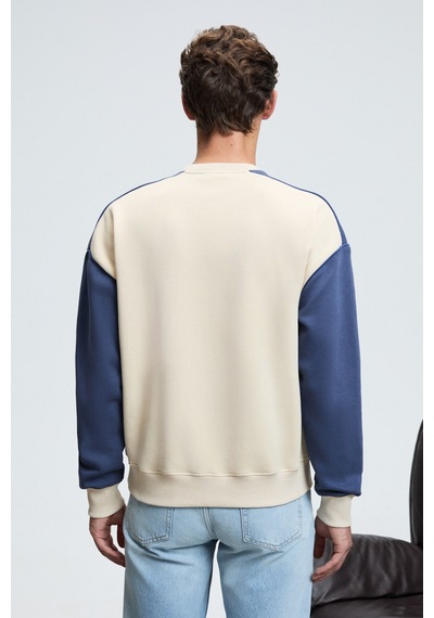 Grimelange MONTY Erkek Yuvarlak Yaka Baskılı Omuzları Yeşil Renkte Relaxed Fit Bej Sweatshirt