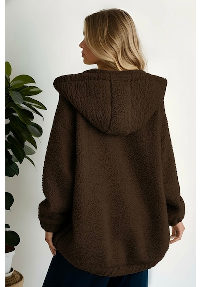 Aclassics Peluş Kuzu Kıvırcık Torba Cepli Kolej Mont Siyah Ks2526 Kahverengi